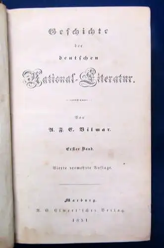 Vilmar Geschichte der deutschen National-Literatur 1.Bd 1851 Belletristik js