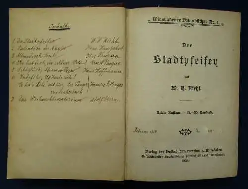 Riehl Wiesbadener Volksbücher Nr. 1 "Der Stadtpfeifer" 1903 Klassiker sf