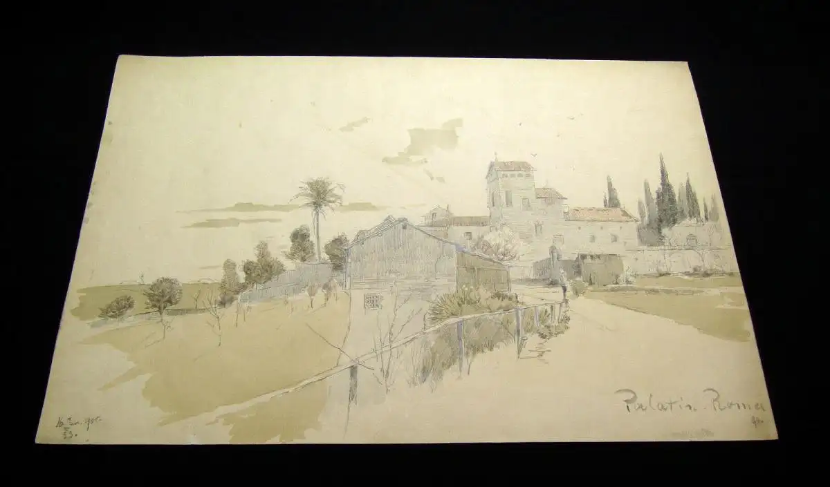 Palatino, Roma/ Palatin Rom 1901 aquarellierte Bleistiftzeichnung unikat Grafik