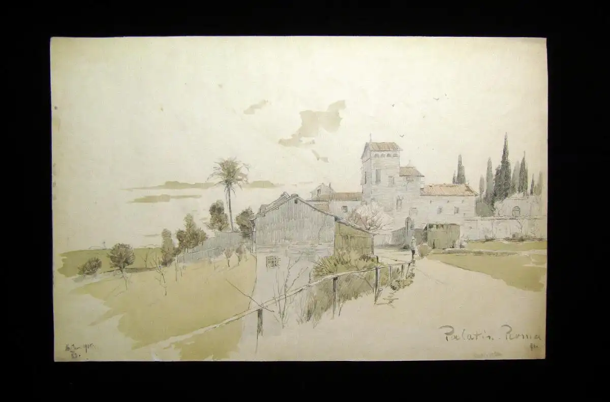 Palatino, Roma/ Palatin Rom 1901 aquarellierte Bleistiftzeichnung unikat Grafik