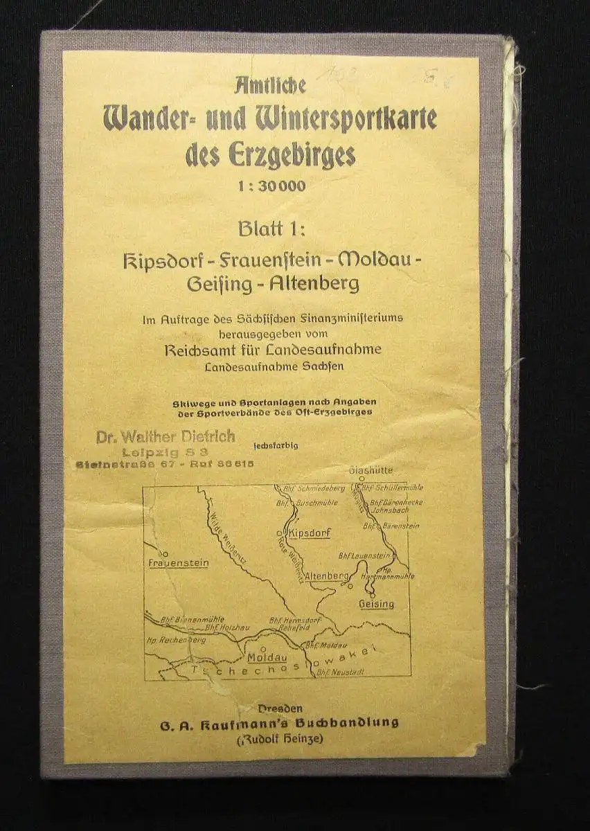 Amtliche Wintersportkarte Kipsdorf-Frauenstein-Moldau-Geising-Altenburg 1926