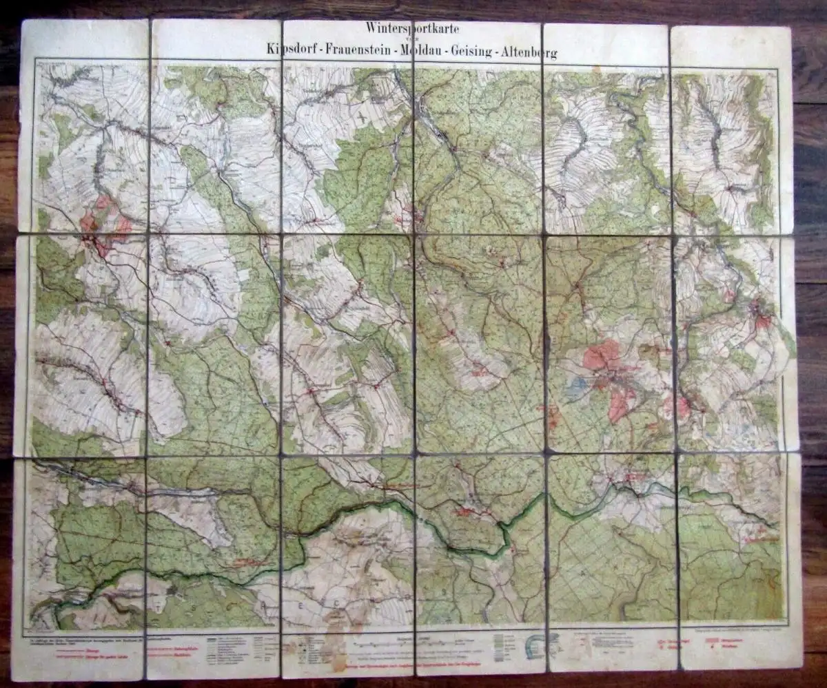 Amtliche Wintersportkarte Kipsdorf-Frauenstein-Moldau-Geising-Altenburg 1926