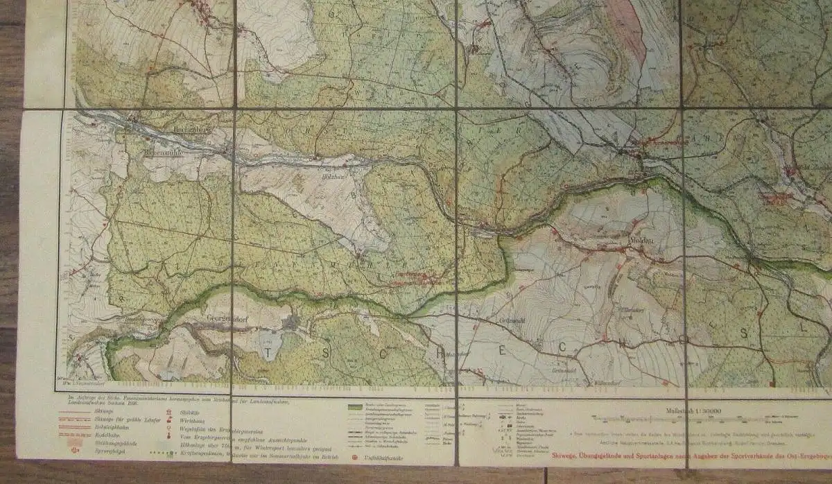 Amtliche Wintersportkarte Kipsdorf-Frauenstein-Moldau-Geising-Altenburg 1926