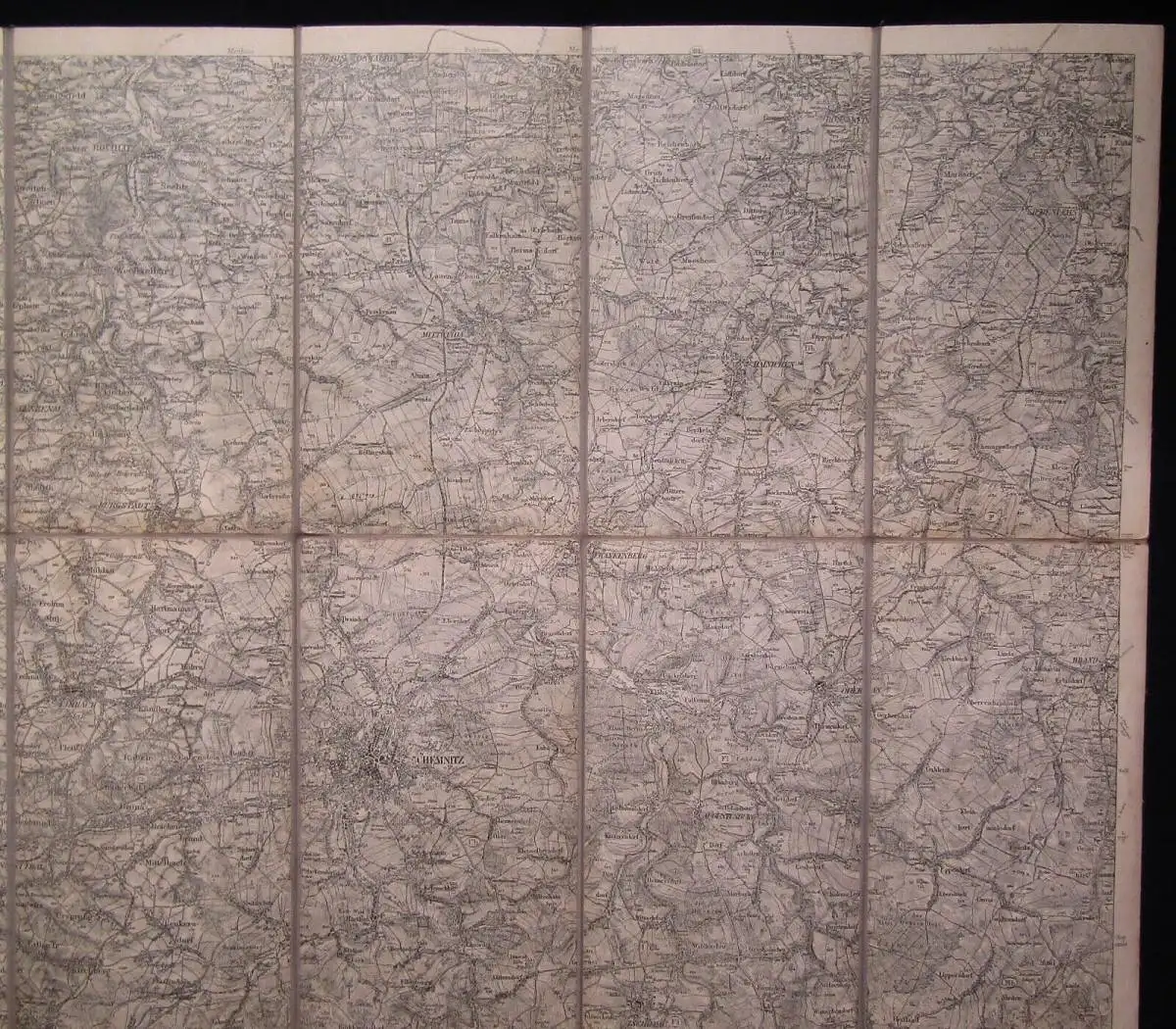 Garnisionumgebungskarte Chemnitz Maßstab 1:100 000 um 1910 59x56 cm