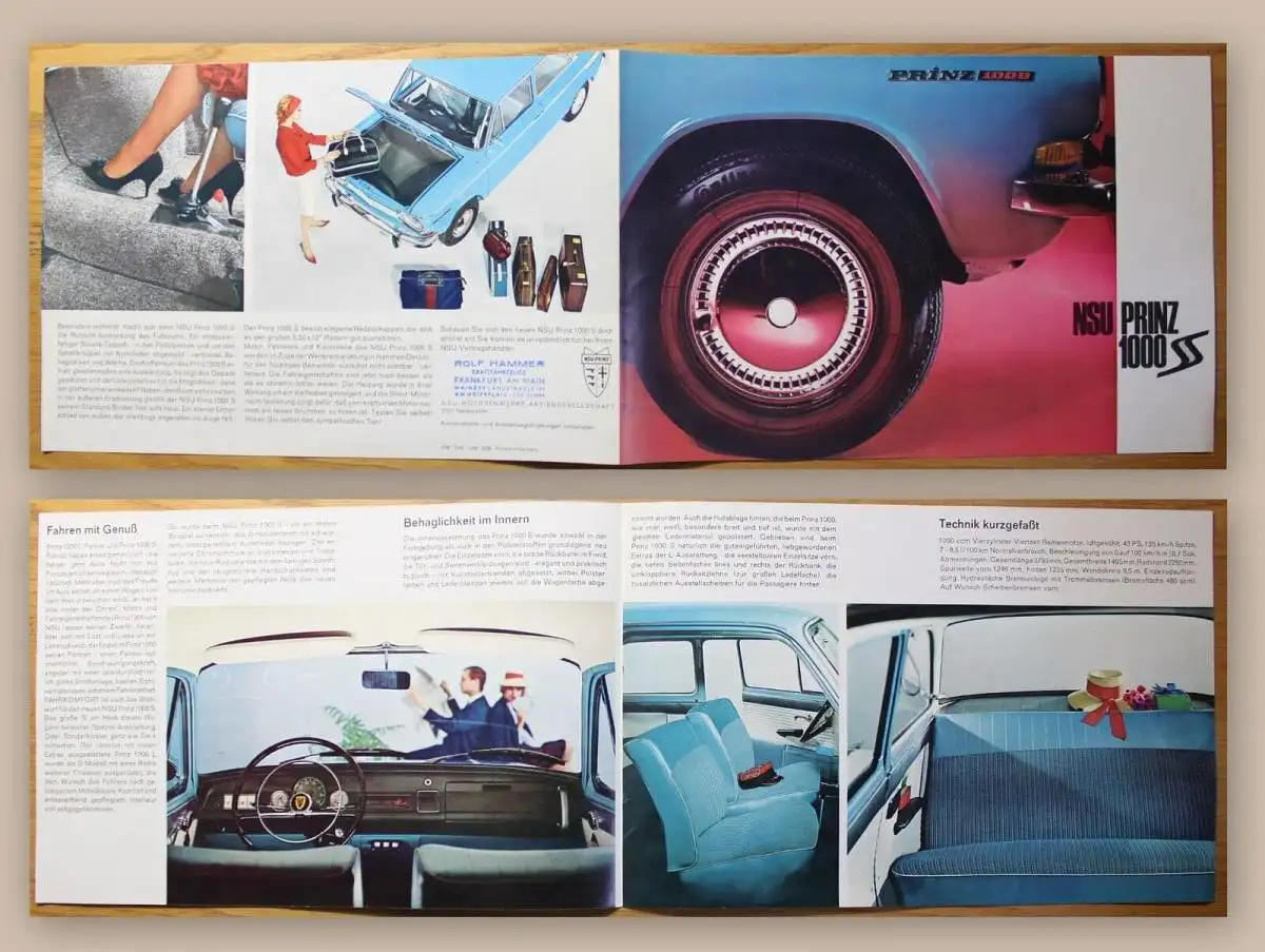 Orig. Werbeprospekt Broschüre NSU Prinz 1000 um 1960 Automobil Auto Union Audi