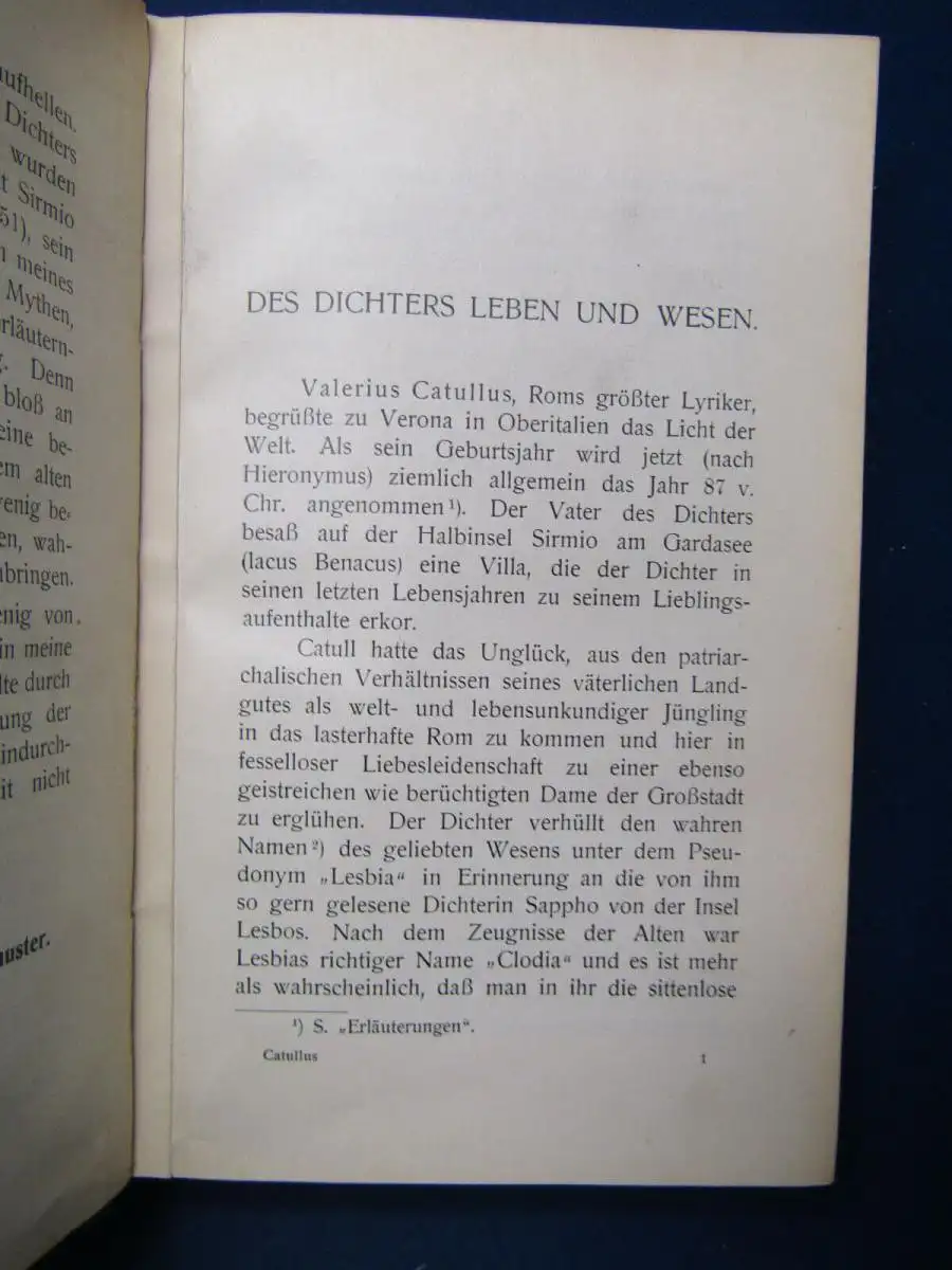Schuster Valerius Catullus Sämtliche Dichtungen 1906 Belletristik Literatur sf