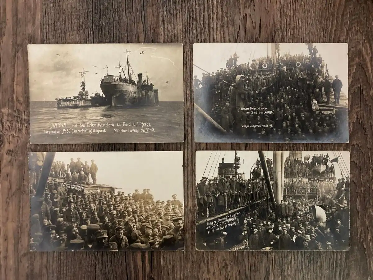Asien- Korps/Levante-Korps Sammlung von 4 Postkarten der Ausbootung "Varna" 1919
