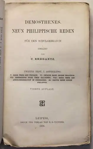 Rehdantz Demosthenes 9 Philippische Reden 2. Heft 1.Abt 1879 Politik Antike xz