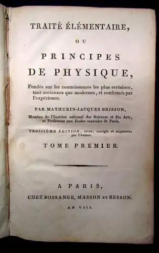 Brisson Traite Elementaire ou Principes de Physique 3 Bde.  1800  js