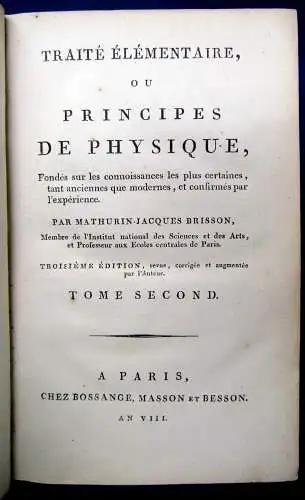 Brisson Traite Elementaire ou Principes de Physique 3 Bde.  1800  js