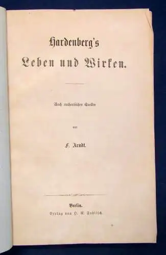 Arndt Hardenberg`s Leben und Wirken o.J. Nachauthentischen Quellen Lyrik js