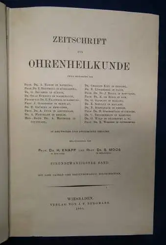 Knapp/ Moos Zeitschrift für Ohrenheilkunde 21./22. Band 1891 Medizin Wissen sf