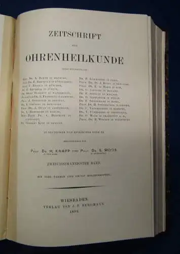 Knapp/ Moos Zeitschrift für Ohrenheilkunde 21./22. Band 1891 Medizin Wissen sf
