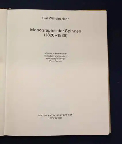 Hahn Monographie der Spinnen Reprint der Ausgabe von (1820-1836) 1988 js