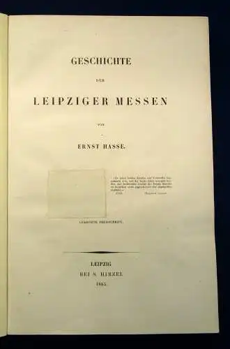 Hasse Geschichte der Leipziger Messen 1885 Freizeit Interesse Gesellschaft js