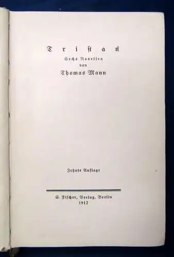 Thomas Mann Tristan Sechs Novellen 1912 Klassiker Erzählungen Geschichten js