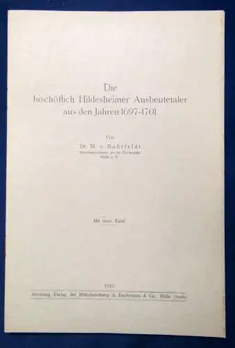 Die beschöflich Hildesheimer Ausbeutetaler aus den Jahren 1697-1701, 1923 js