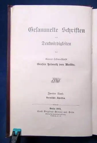Woltke Gesammelte Schriften 2. Band "Vermischte Schriften" 1892 Geschichte sf