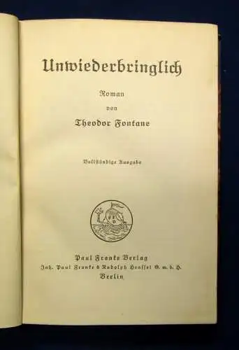 Fontane Unwiederbringlich o.J. Belletristik Literatur Geschichten Klassiker js