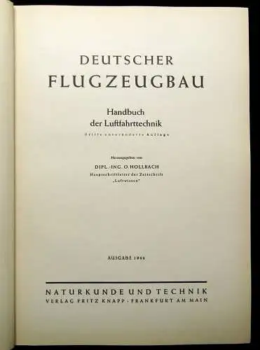Hollbach Deutscher Flugzeugbau Handbuch der Luftfahrtechnik 1944 Technik
