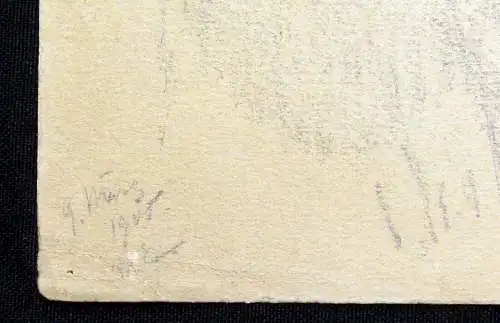 unbekannter Künstler Landschaft mit Gehöft 1905 Unikat unsigniert,datiert