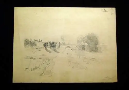 unbekannter Künstler Landschaft mit Ochsenpflug 1901 Unikat monogrammiert"EM"
