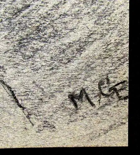 Unbek. Künstler Landschaft Kohlezeichnung Unikat 1920 monogrammiert