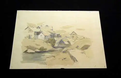 Unbek. Künstler  Landschaft mit Siedlung um 1900 unsigniert aquarelliert in Blei