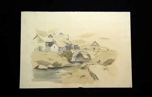 Unbek. Künstler  Landschaft mit Siedlung um 1900 unsigniert aquarelliert in Blei