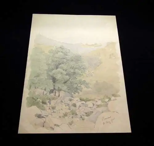 Unbek. Künstler Aquarellierte Bleistiftzeichnung 1905 Rainsan Unikat signiert