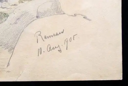 Unbek. Künstler Aquarellierte Bleistiftzeichnung 1905 Rainsan Unikat signiert