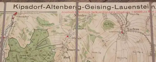 Karte für den Wintersport von Kipsdorf- Altenberg- Geising- Lauenstein 1915 js