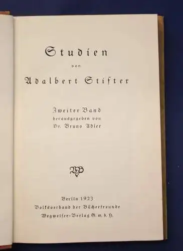 Adalbert Stifter Studien Band 1- 3 komplett 1922 Belletristik Literatur Lyrik js