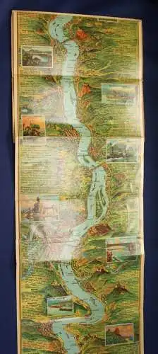Relief-Panorama des Rheins achtfarbiger Offsetdruck mit Text im Bilde um 1900 js