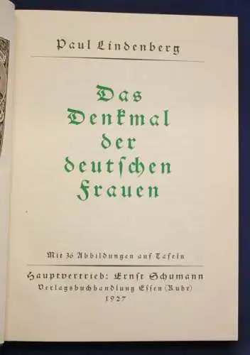 Lindenberg Das Denkmal der deutschen Frauen 1927 Halbleder-Handeinband sf