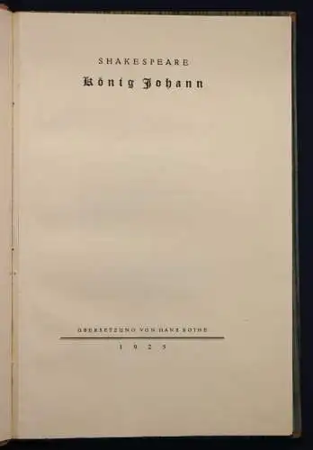 Shakespeare König Johann 1925 Halbleder-Handeinband Georg Schuster sf