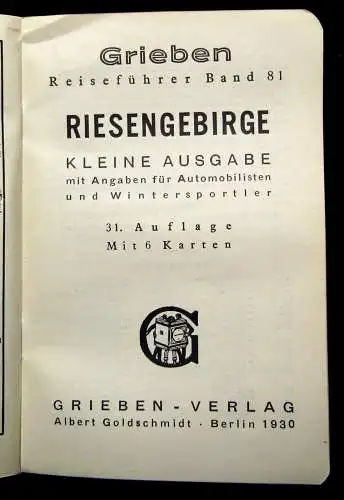 Grieben Reiseführer Band 81 Riesengebirge kleine Ausgabe 6 Karten 1930 Guide