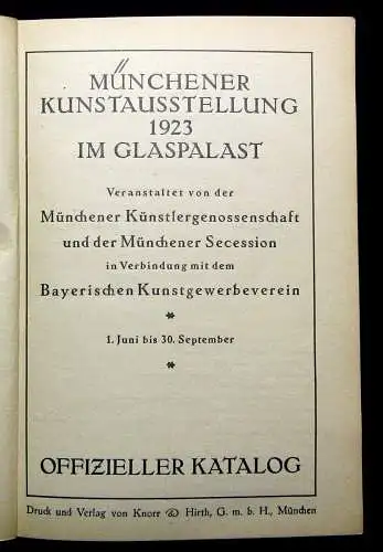 Münchner Kunstaustellung 1923 im Glaspalast 1.Juni bis 30. September Malerei
