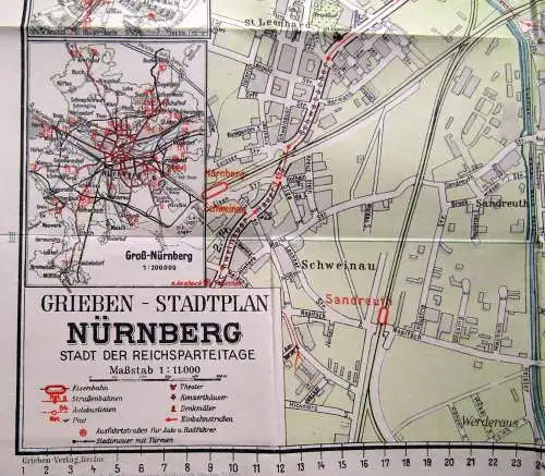 Grieben Stadtpläne, Nürnberg mit Plansucher u. besonderer Planfaltung um 1930