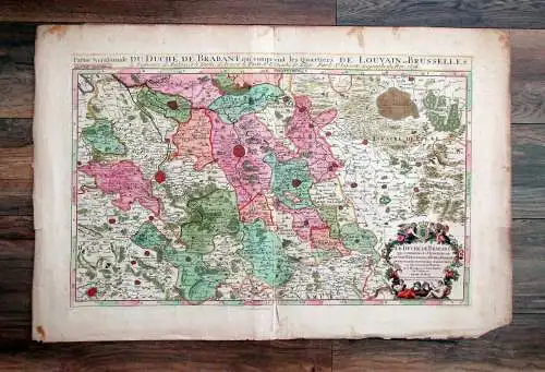 Karte koloriert Du Duche De Brabant qui comprend les Quartiers Brusselles 1696