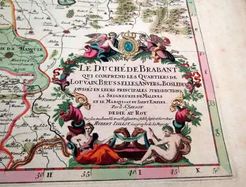 Karte koloriert Du Duche De Brabant qui comprend les Quartiers Brusselles 1696