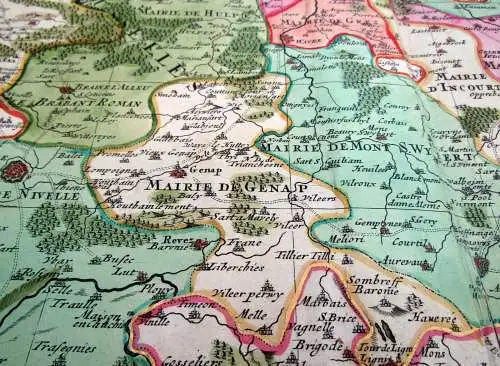 Karte koloriert Du Duche De Brabant qui comprend les Quartiers Brusselles 1696