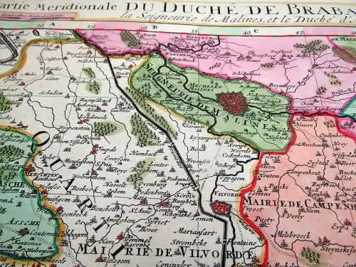 Karte koloriert Du Duche De Brabant qui comprend les Quartiers Brusselles 1696