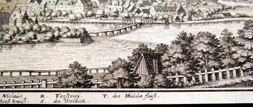 Kupferstich Matthäus Merian Colditz in Sachsen um 1640 ca. 37x 13 cm