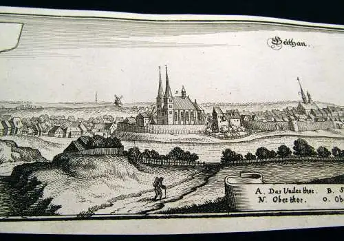 Kupferstich Matthäus Merian Geithain in Sachsen um 1640 ca. 37x 13 cm