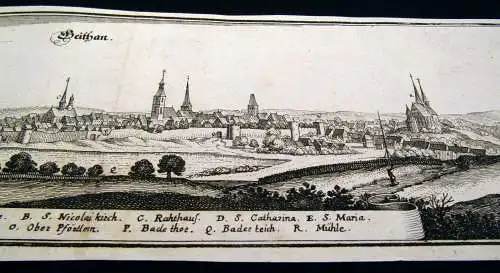 Kupferstich Matthäus Merian Geithain in Sachsen um 1640 ca. 37x 13 cm