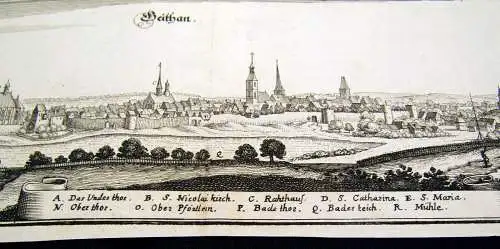 Kupferstich Matthäus Merian Geithain in Sachsen um 1640 ca. 37x 13 cm