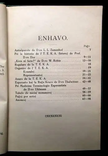T.E.K.A. Jarlibro 1909 Tutmonda Esperanta Kuracista Asocio 1909