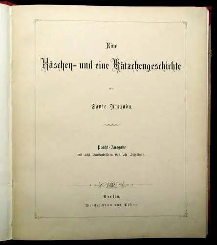 Tante Amanda Eine Häschen- und Kätzchengeschichte um 1870 Kinderbücher Erälungen