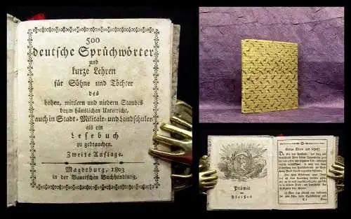 500 deutsche Sprüchwörter und kurze Lehren *selten* Minibuch 9x7 cm 1803